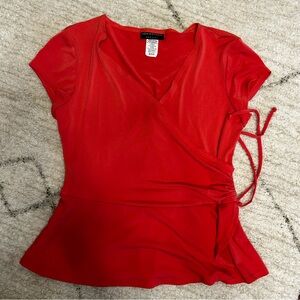 Connected Apparel Women Coral Wrap Top Small Tie Waist Blouse D78